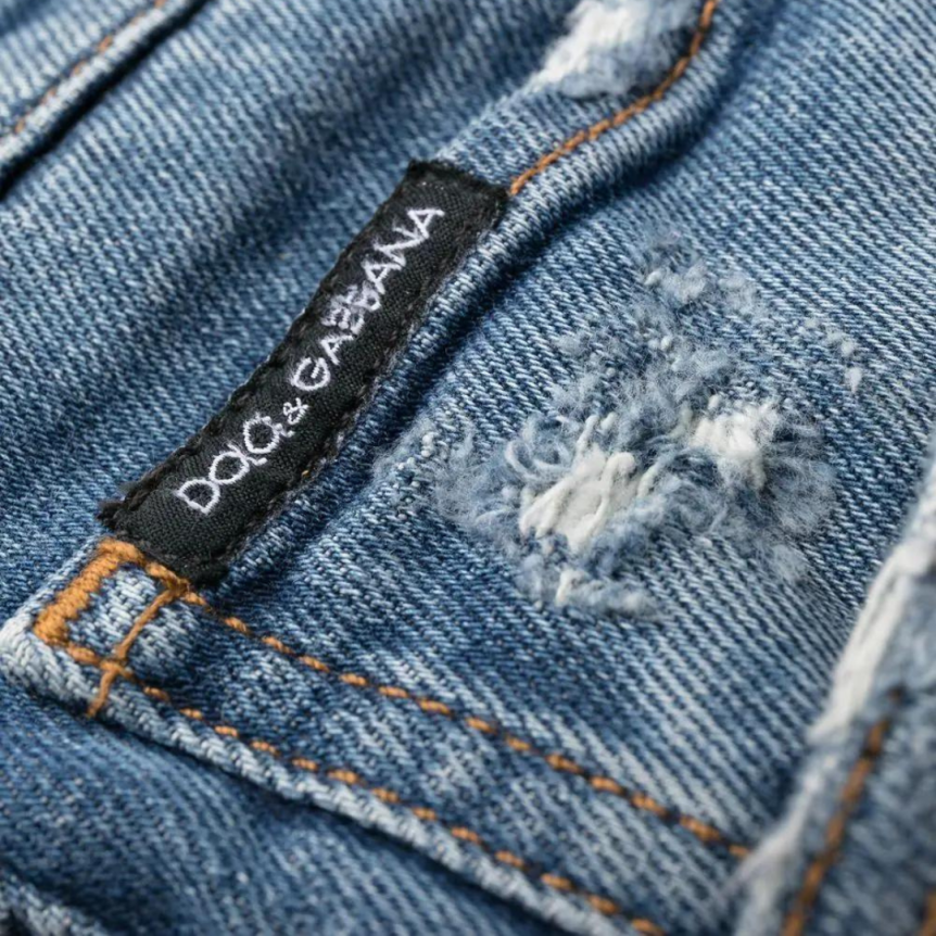 jean slim DOLCE & GABBANA denim coton bleu délavé déchiré plaque logo