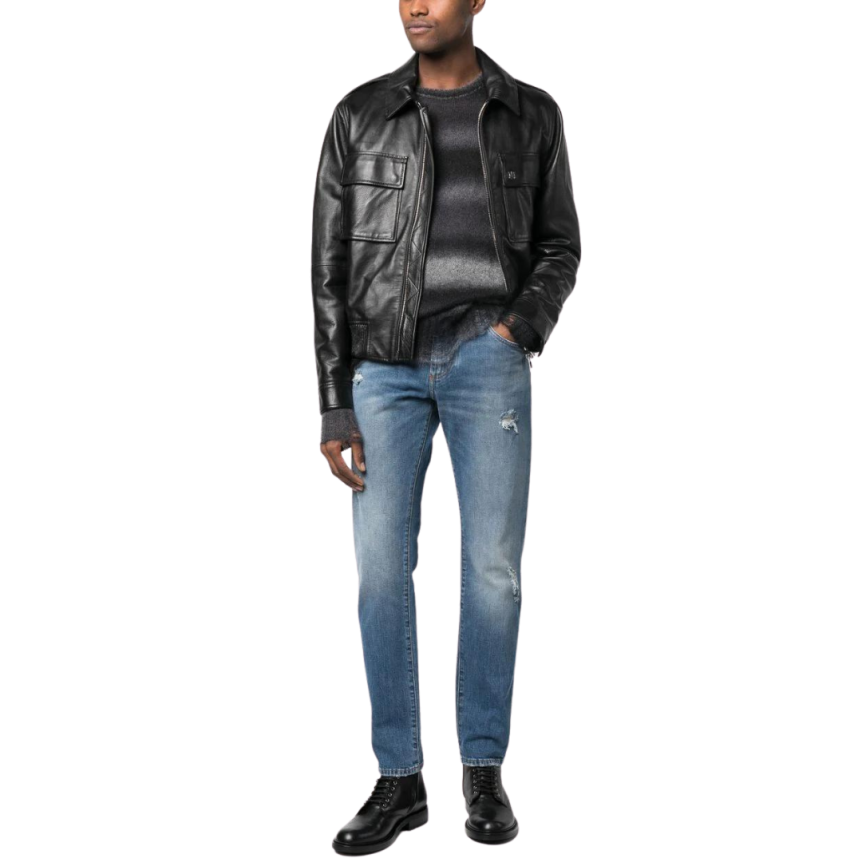 jean slim DOLCE & GABBANA denim coton bleu délavé déchiré plaque logo