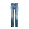 jean slim denim coton bleu délavé déchiré plaque logo