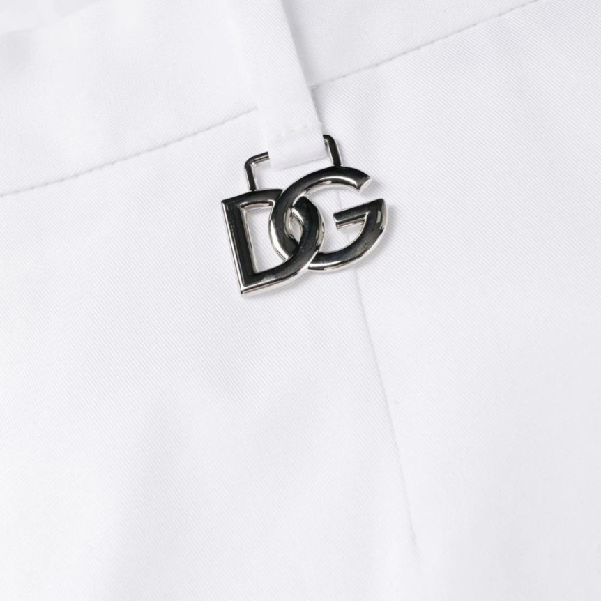 pantalon slim DOLCE & GABBANA costume quatre poches coton stretch blanc logo DG argent