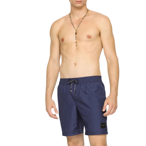Maillot de bain DOLCE & GABBANA short mi-long bleu plaque siglée