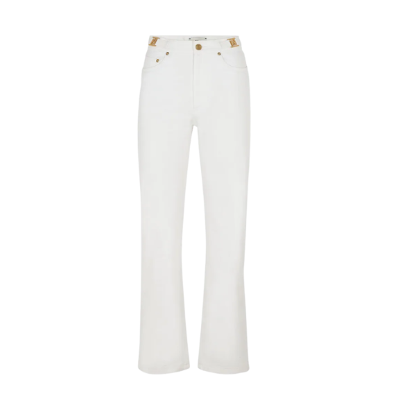 Pantalon Jeans FENDI coton blanc logo métal doré