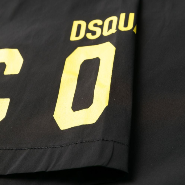 Short de bain DSQUARED noir imprimé ICON jaune