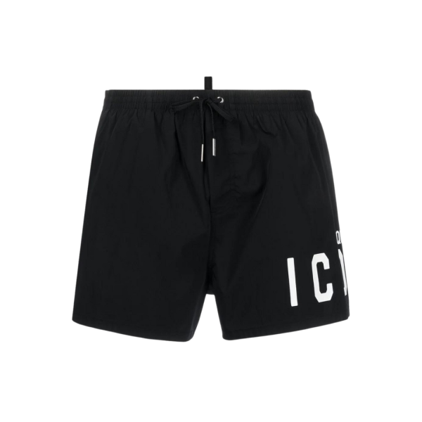 Short de bain DSQUARED noir imprimé ICON blanc