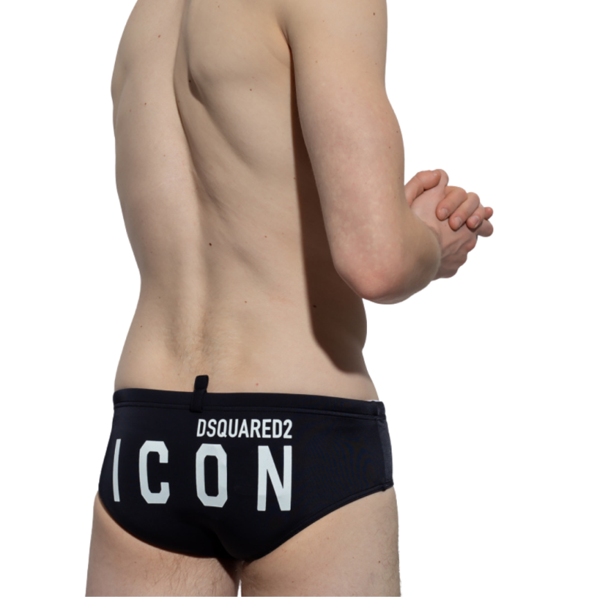 Slip de bain DSQUARED noir imprimé ICON blanc
