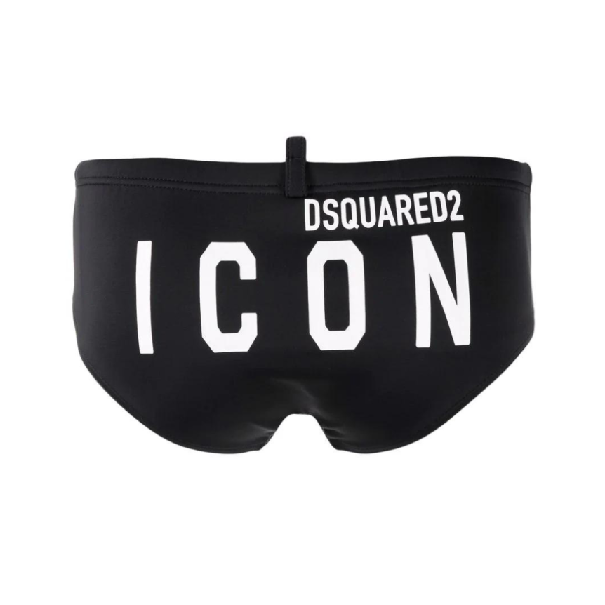 Slip de bain DSQUARED noir imprimé ICON blanc