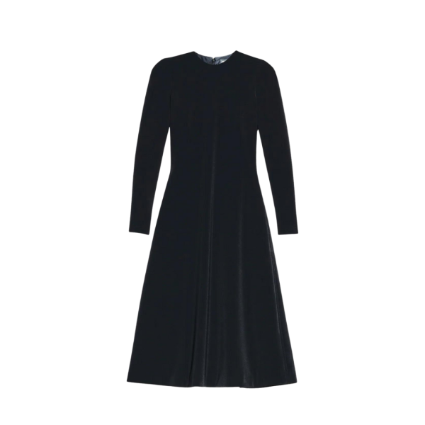 Robe longue col rond A-Line crêpe noir BALENCIAGA NYC Show Printemps 2023
