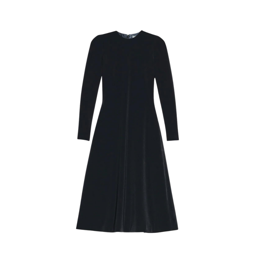 Robe longue col rond A-Line crêpe noir BALENCIAGA NYC Show Printemps 2023