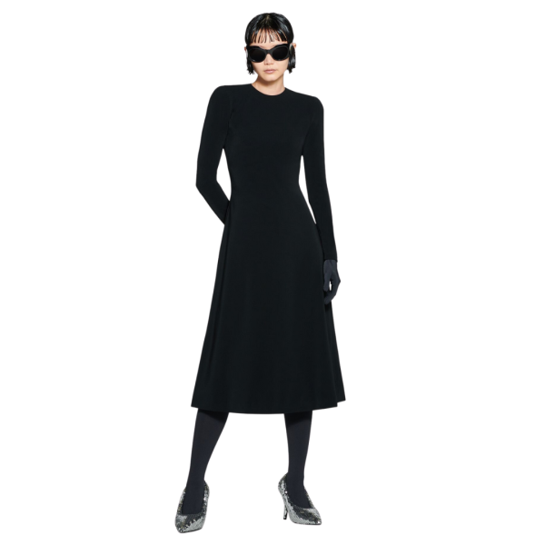 Robe longue col rond A-Line crêpe noir BALENCIAGA NYC Show Printemps 2023