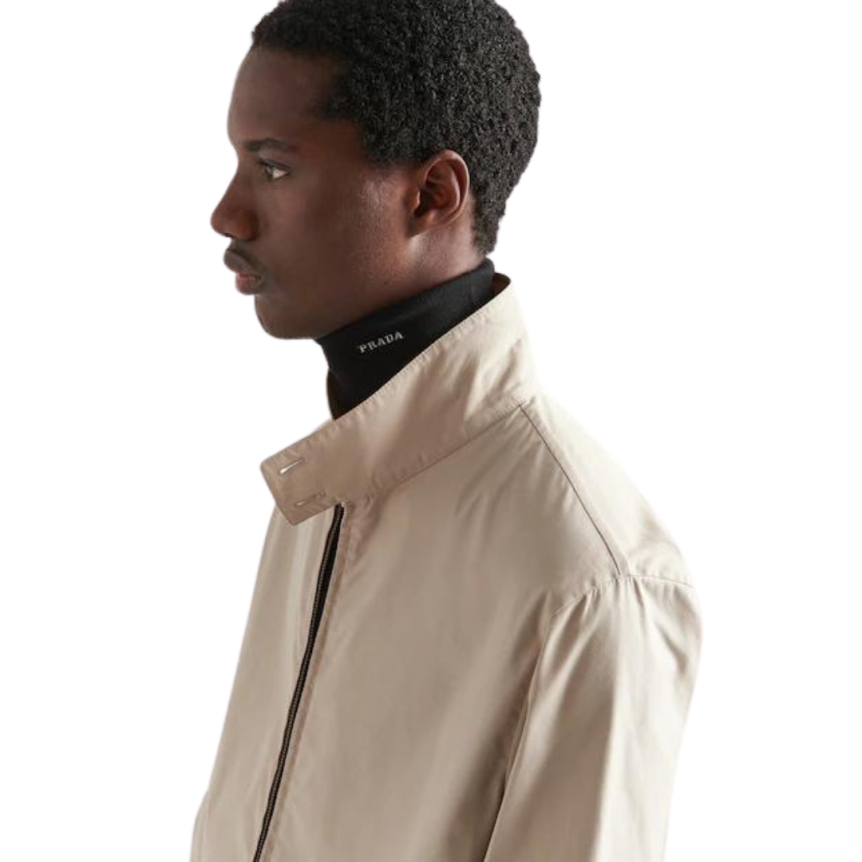 Blouson Bomber PRADA coton beige logo triangle Dos