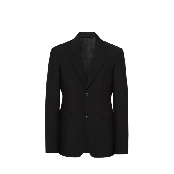 Veste droite PRADA laine mohair noire logo triangle dos