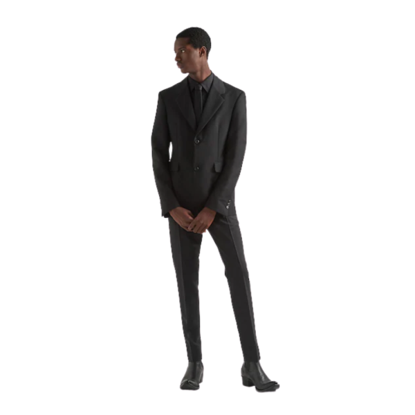 Veste droite PRADA laine mohair noire logo triangle dos