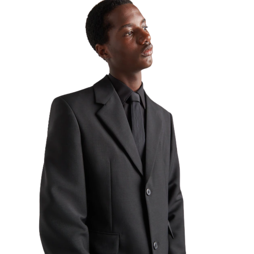 Veste droite PRADA laine mohair noire logo triangle dos