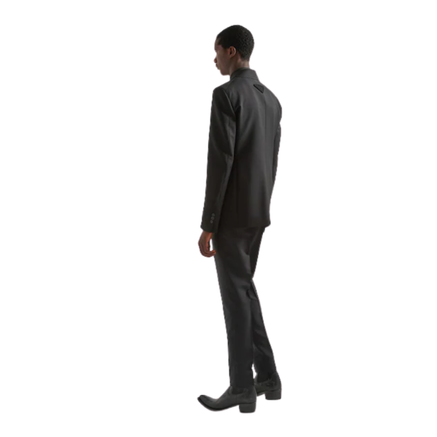 Veste droite PRADA laine mohair noire logo triangle dos