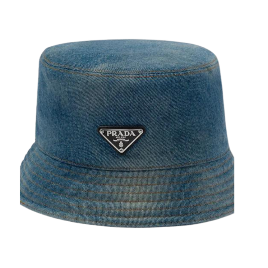 Bob PRADA jeans denim bleu délavé logo triangle métal