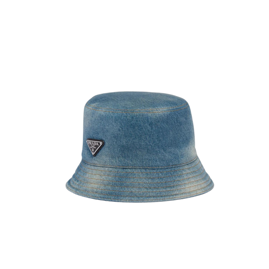 Bob PRADA jeans denim bleu délavé logo triangle métal