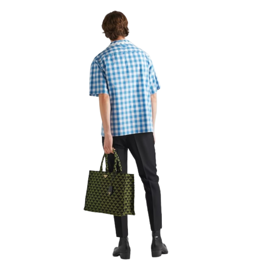 Chemise PRADA manche courte oversize coton vichy blanc bleu