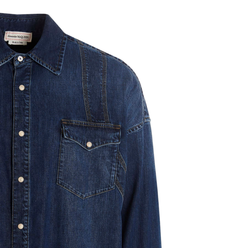 chemise en jean ALEXANDER MCQUEEN boutonnée manches longues denim coton bleu