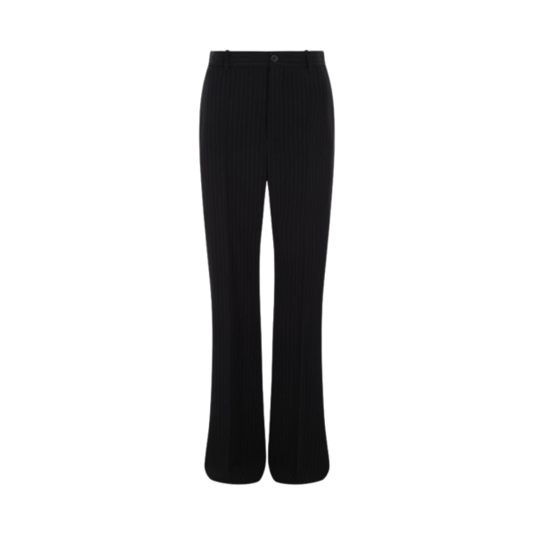 Pantalon BALENCIAGA Palazzo sergé noir fines rayures blanches