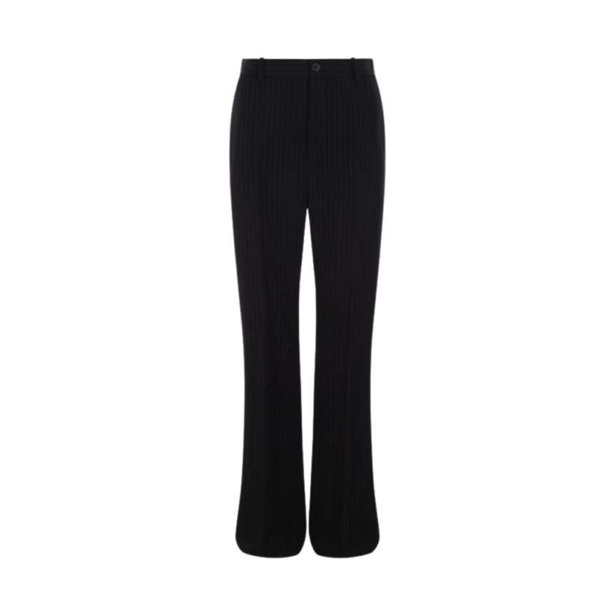 Pantalon BALENCIAGA Palazzo sergé noir fines rayures blanches