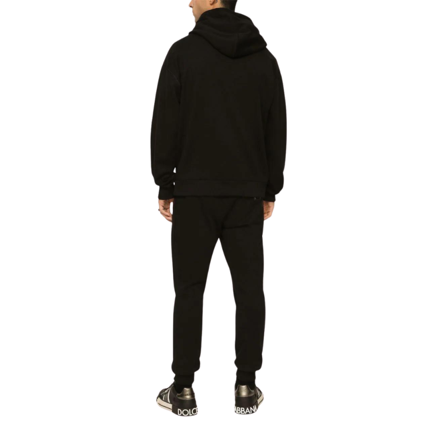 Sweat-shirt à capuche DOLCE & GABBANA coton noir logo plaque métal