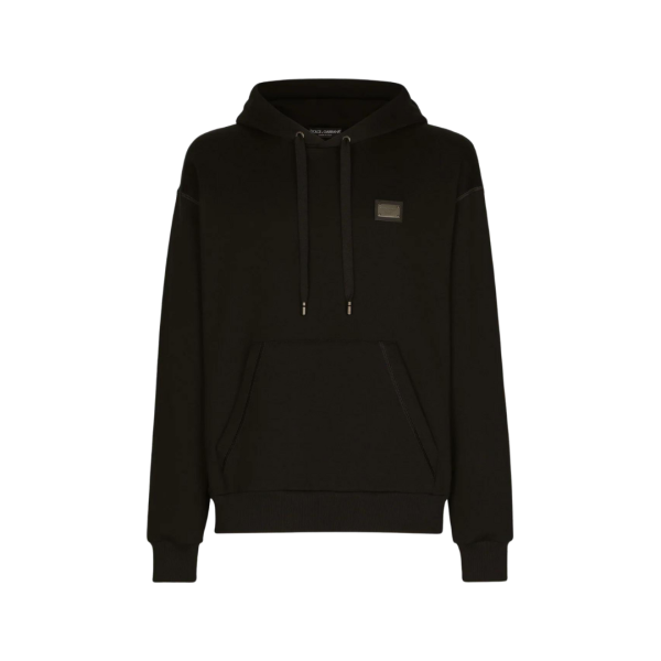 Sweat-shirt à capuche DOLCE & GABBANA coton noir logo plaque métal