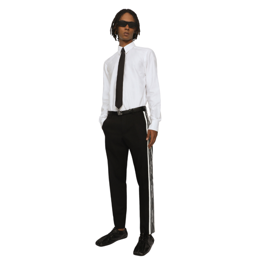 Chemise DOLCE & GABBANA coupe Martini jacquard de coton blanc monogramme DG