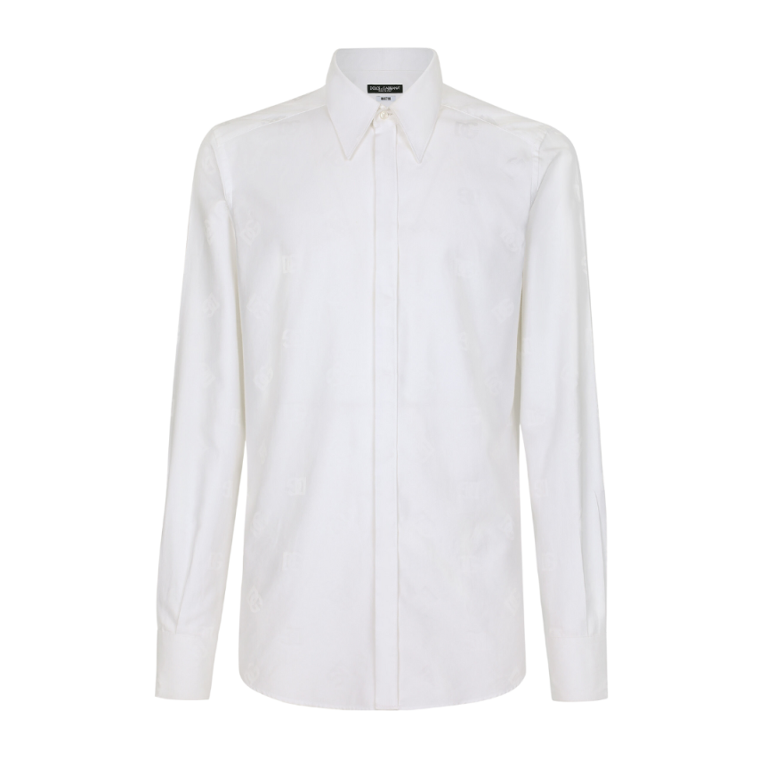 Chemise DOLCE & GABBANA coupe Martini jacquard de coton blanc monogramme DG