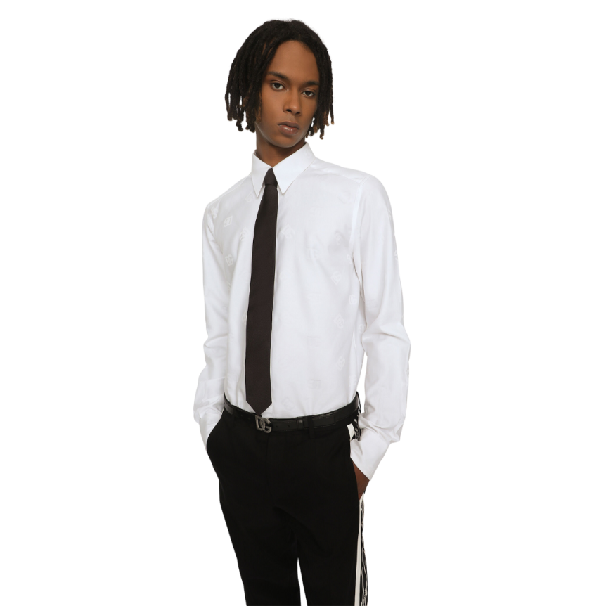 Chemise DOLCE & GABBANA coupe Martini jacquard de coton blanc monogramme DG