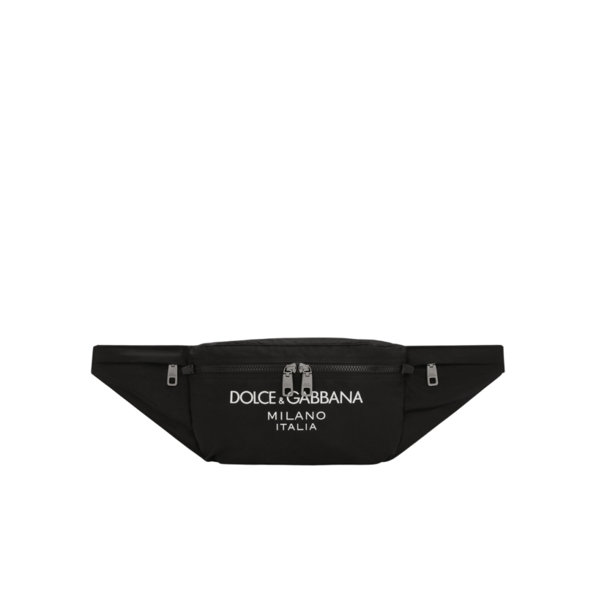 Sac ceinture banane nylon noir logo caoutchouté Dolce & Gabbana Milano blanc