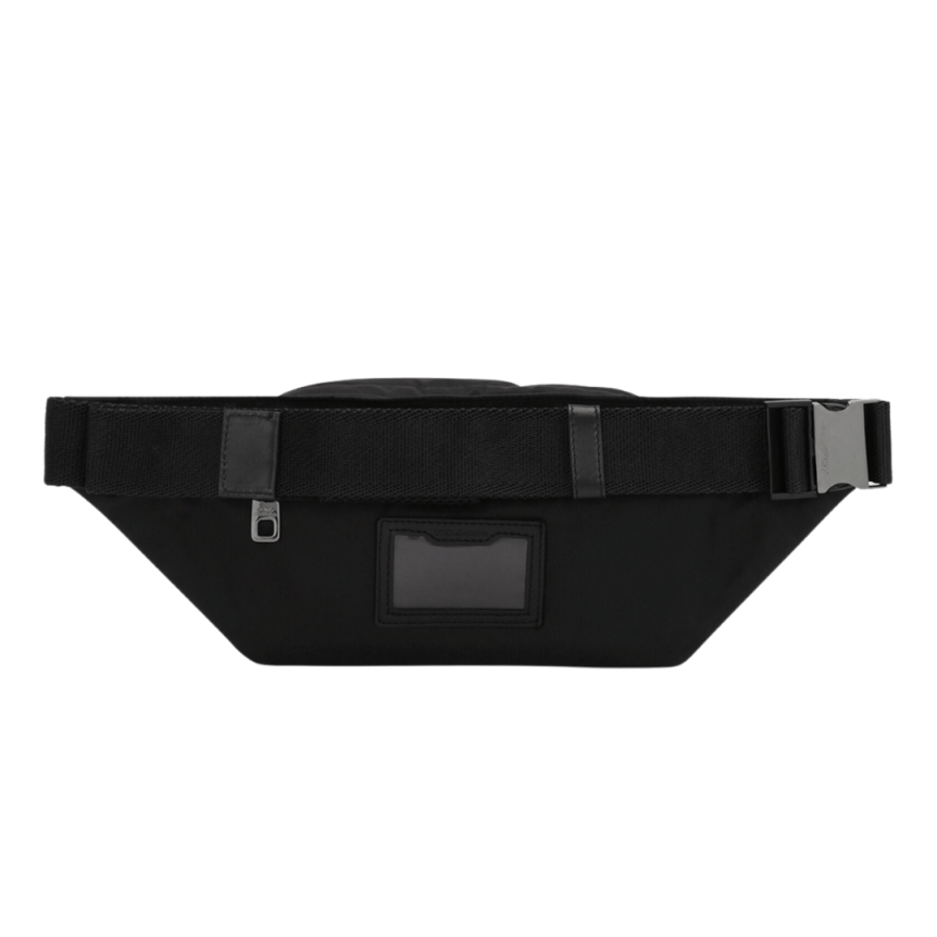Petit sac ceinture banane en nylon noir avec logo caoutchouté blanc Dolce & Gabbana Milano blanc