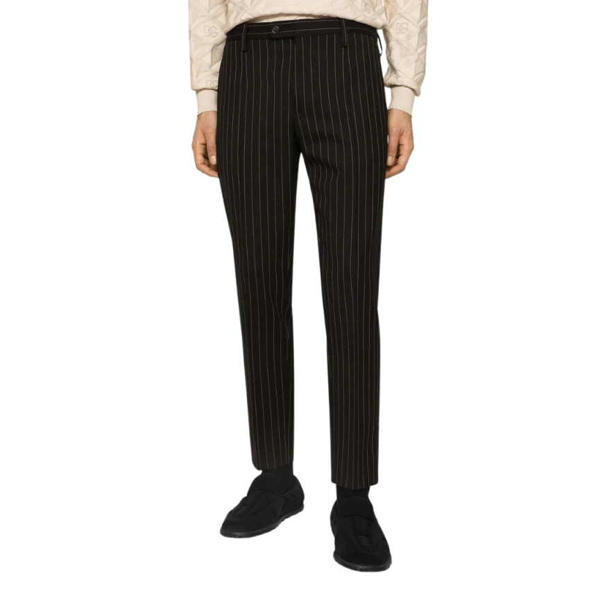 pantalon skinny laine noire à fines rayures Dolce & Gabbana