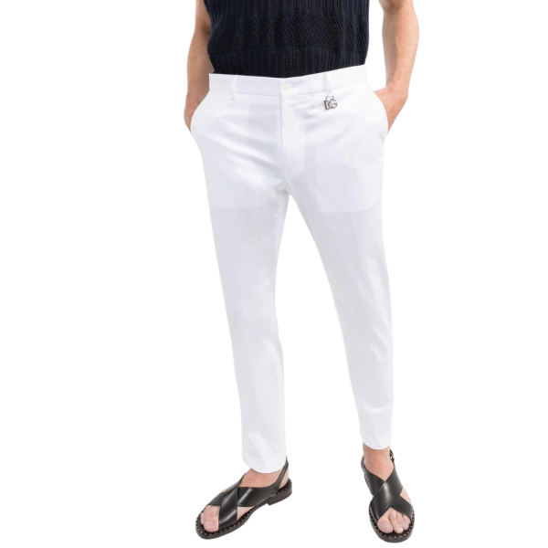 pantalon slim DOLCE & GABBANA costume quatre poches coton stretch blanc logo DG argent