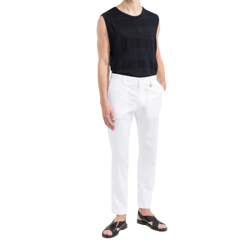 pantalon slim DOLCE & GABBANA costume quatre poches coton stretch blanc logo DG argent