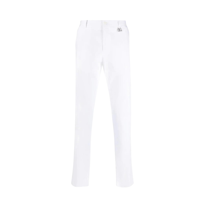 pantalon slim DOLCE & GABBANA costume quatre poches coton stretch blanc logo DG argent