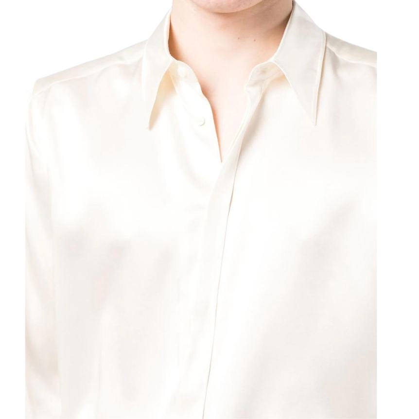 Chemise DOLCE & GABBANA manches longues coupe Martini satin de soie brillant ivoire