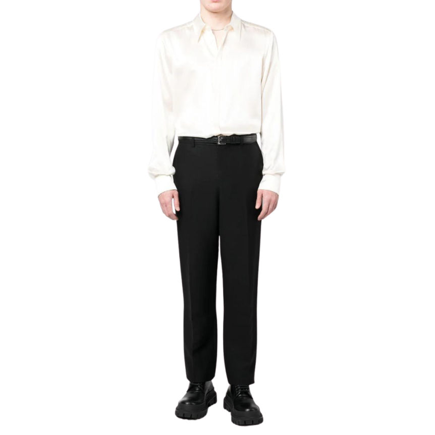 Chemise DOLCE & GABBANA manches longues coupe Martini satin de soie brillant ivoire