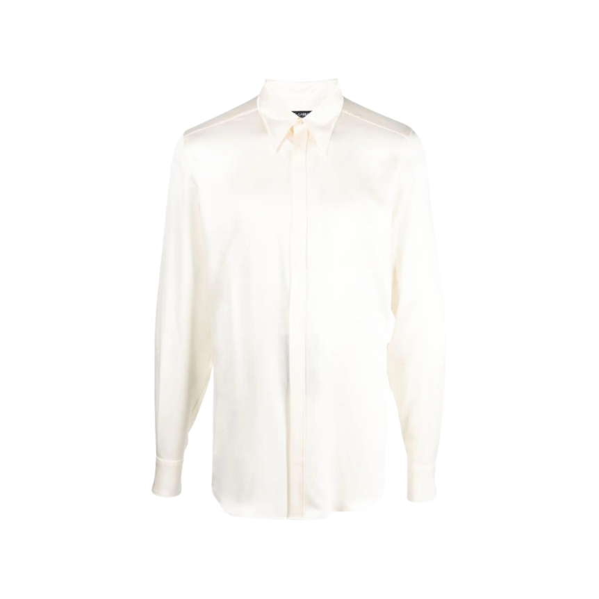 Chemise DOLCE & GABBANA manches longues coupe Martini satin de soie brillant ivoire