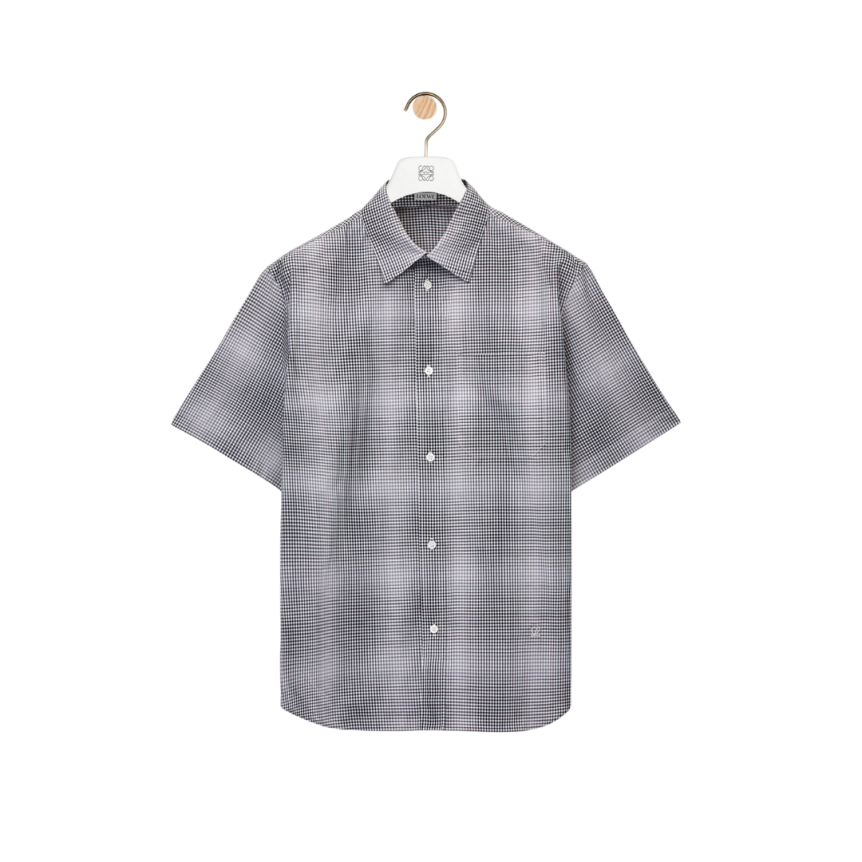 Chemise LOEWE manches courtes à carreaux vichy noir blanc délavé