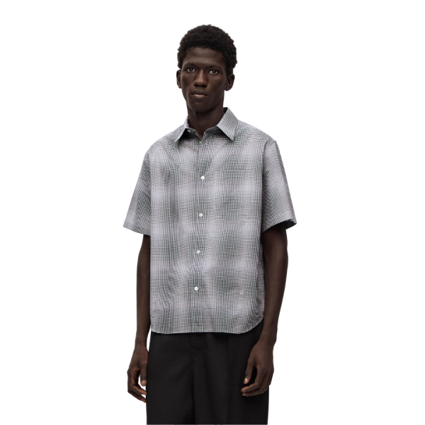 Chemise LOEWE manches courtes à carreaux vichy noir blanc délavé