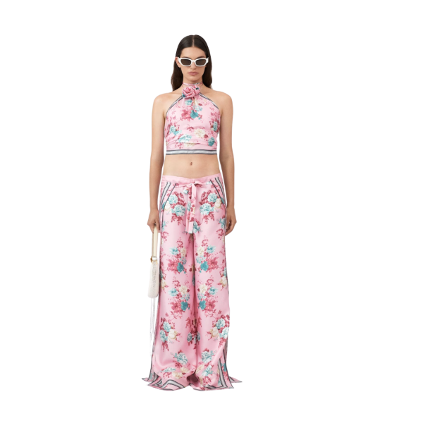 MAGDA BUTRYM Robe courte Foulard fluide soie écrue fleurs roses