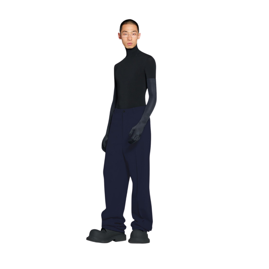 Pantalon Tailored BALENCIAGA Fit Large laine stretch bleu foncé NYC Show