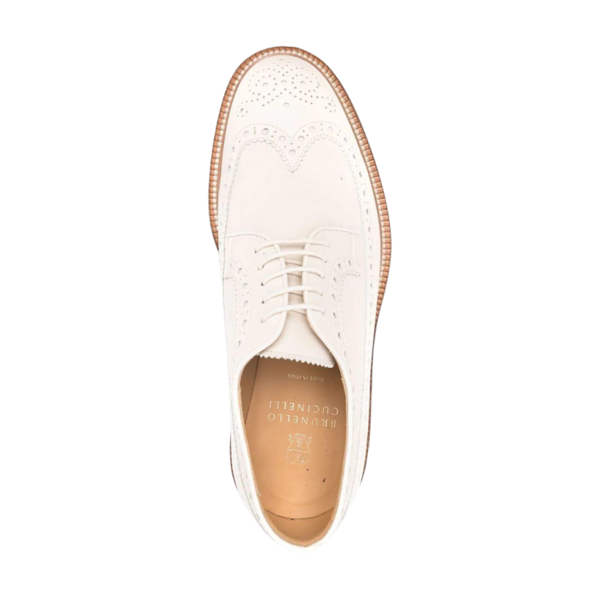 derby BRUNELLO CUCINELLI cuir de veau beige perforée bout  fleuri