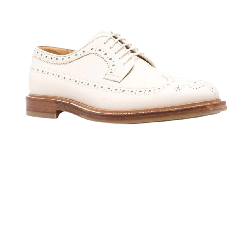 derby BRUNELLO CUCINELLI cuir de veau beige perforée bout  fleuri