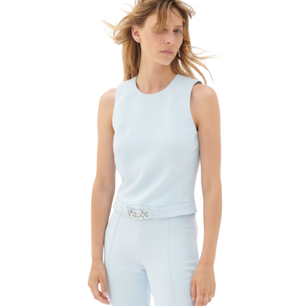 Top bijou sans manches BARBARA BUI en crêpe fluide bleu ciel