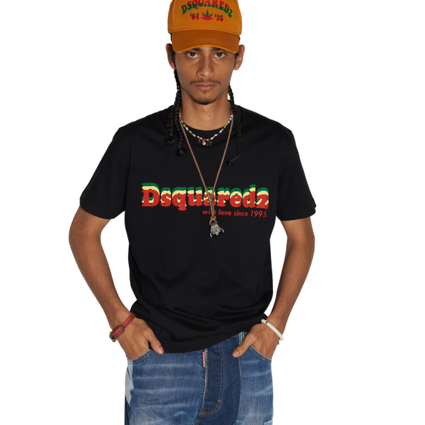 T-shirt col rond coton noir logo dsquared2 rasta