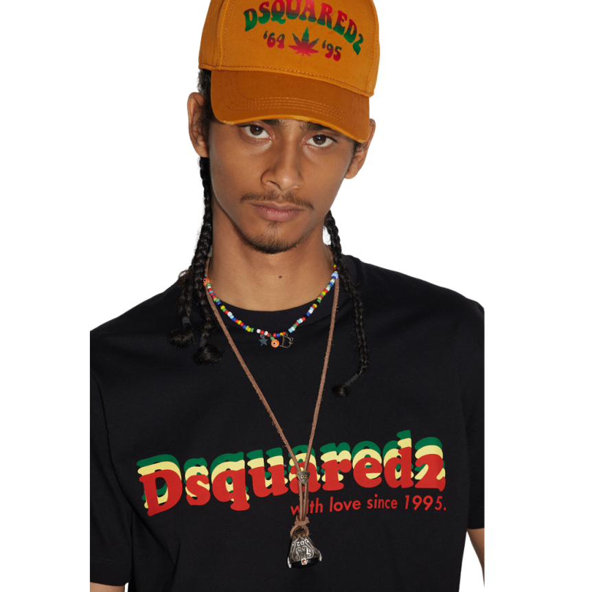 T-shirt col rond coton noir logo dsquared2 rasta