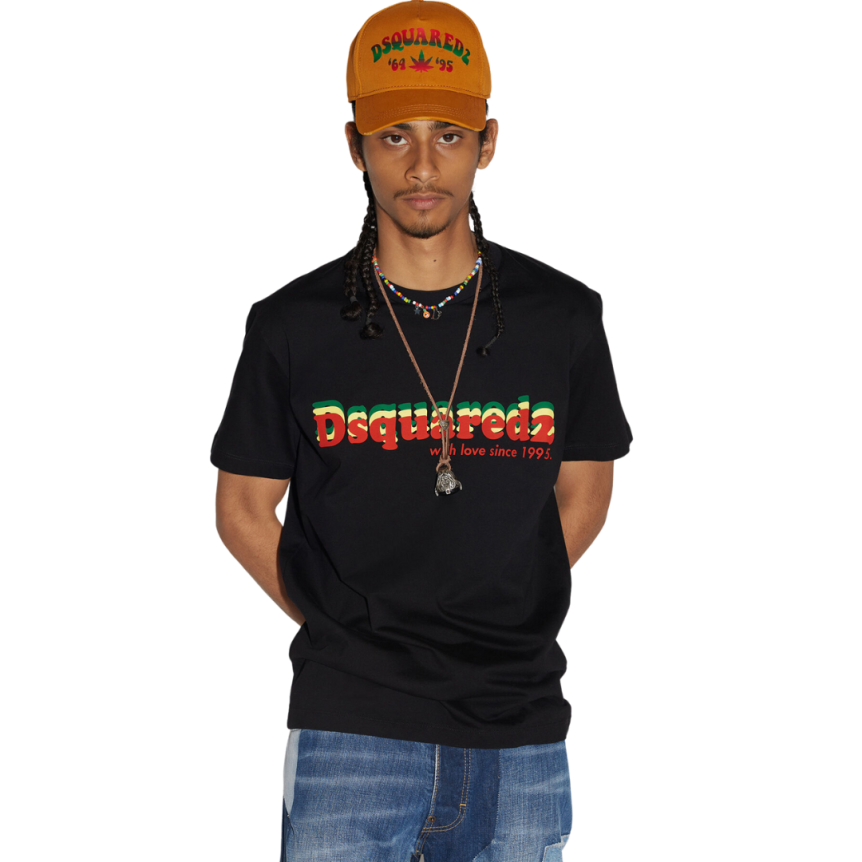 T-shirt col rond coton noir logo dsquared2 rasta