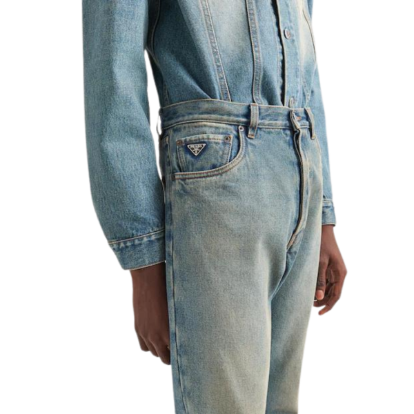 Jeans PRADA 5 poches bleu delavé Défilé