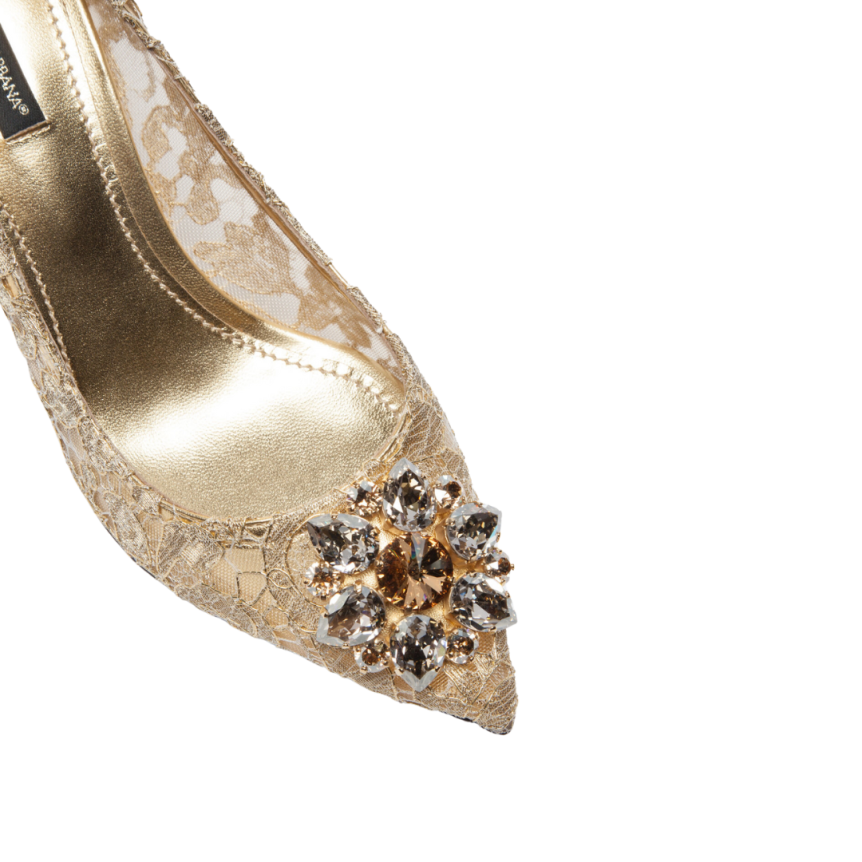 Escarpins DOLCE & GABBANA Bellucci dentelle lurex Taormina doré avec cristaux